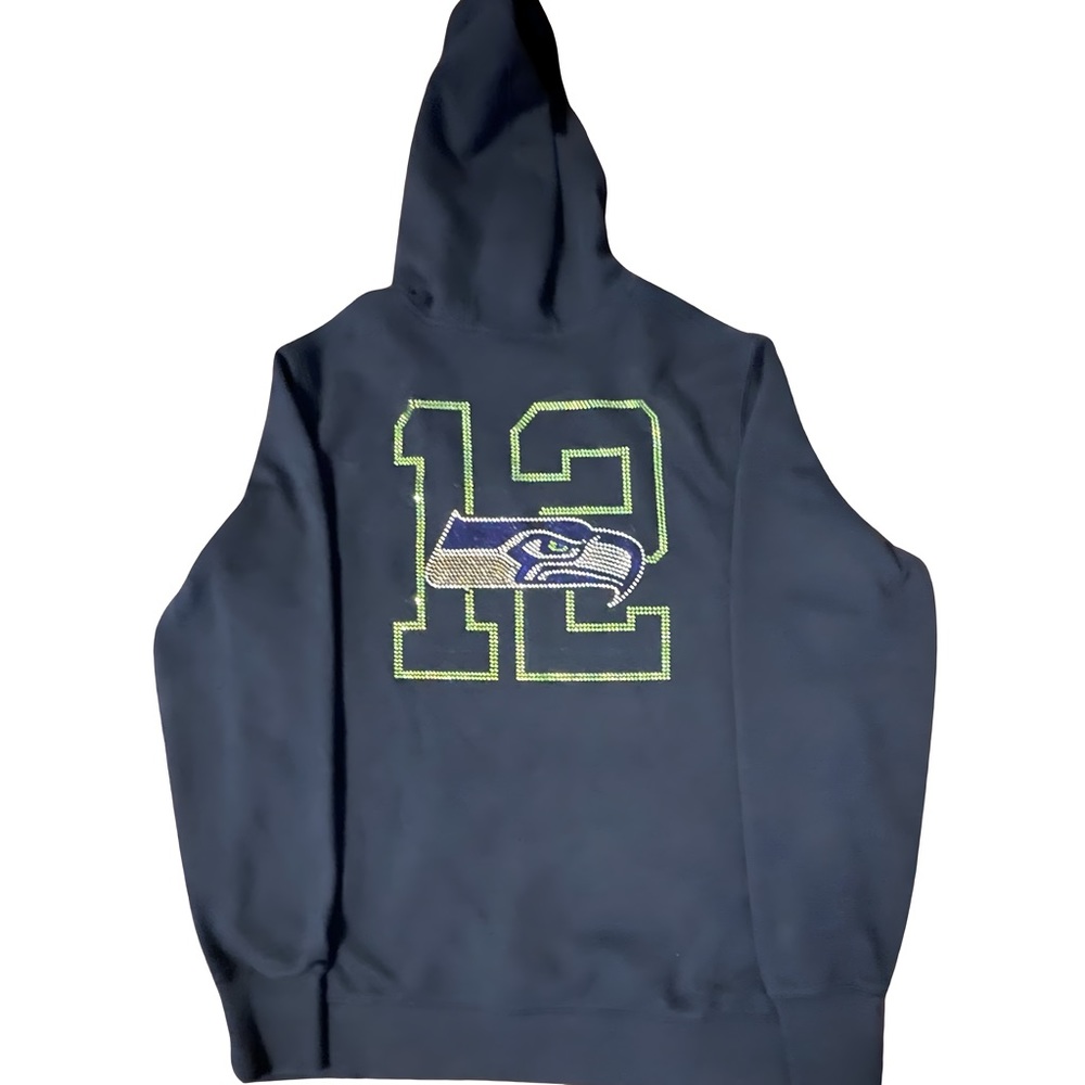 SPORT TEK SEATTLE SEAHAWKS SEQUINED HOODIE SWEATSHIRT - Picture 4 of 7